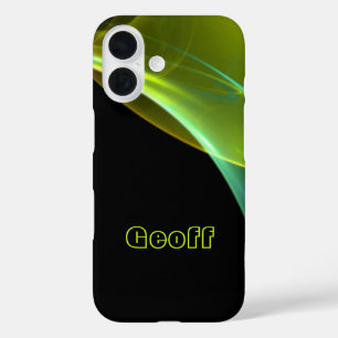 Coques iPhone 16 Ajoutez Votre Nom Balayage Abstrait Vert Jaune Sou