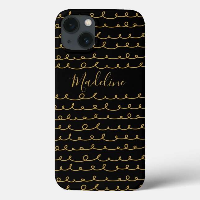 Coques Case-Mate iPhone Ajoutez votre nom | Motif Doodle Or (Verso)