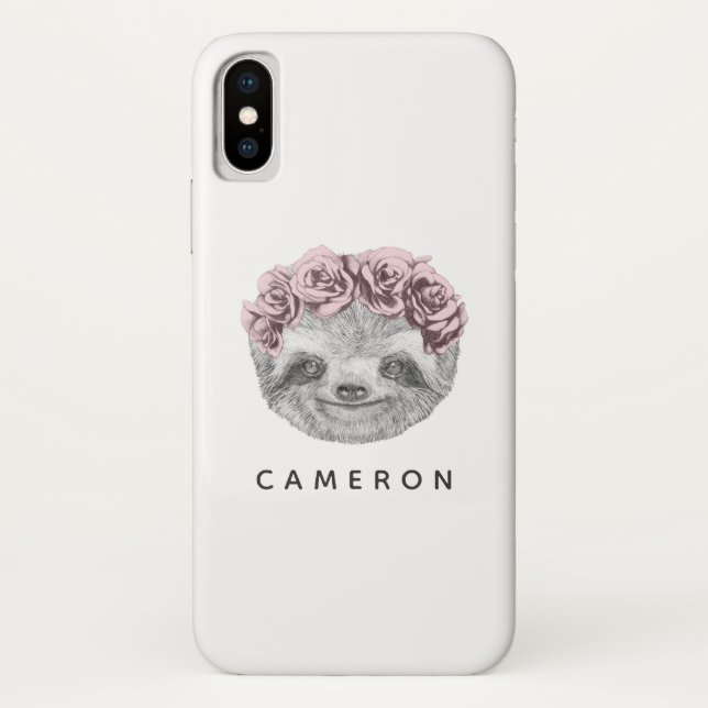 Coques Case-Mate iPhone Ajoutez votre nom | Portrait De La Couronne Floral (Dos)