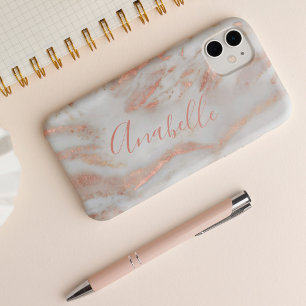 Coque Case-Mate iPhone Ajoutez votre nom rose gold marbre chic écriture