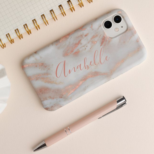 Coques Case-Mate iPhone Ajoutez votre nom rose gold marbre chic écriture (Créateur téléchargé)