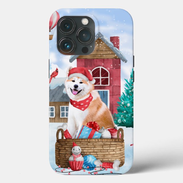 Coques Case-Mate iPhone Akita Chien dans la neige Maison de Chien de Noël (Verso)
