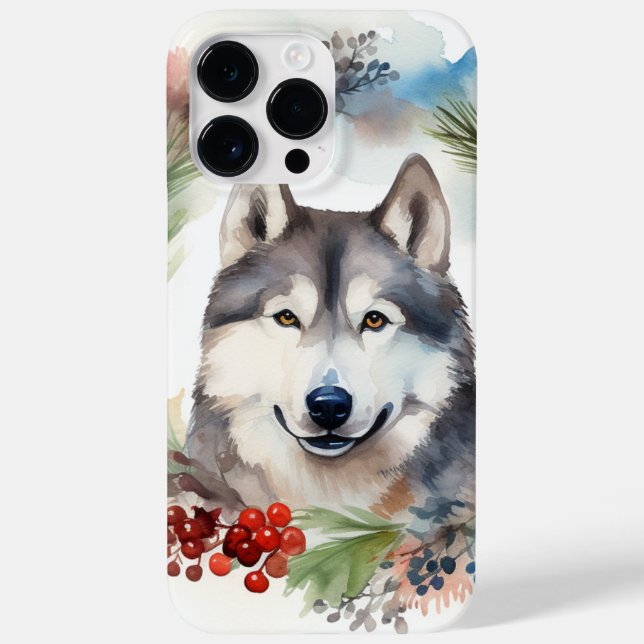 Coques Case-Mate iPhone Alaskan Malamute Festive de la couronne de Noël (Verso)