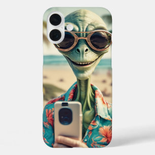 Coque Pour iPhone 16 Plus Alien Beach Selfie Art rétro
