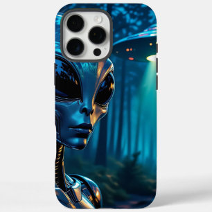 Coque iPhone 16 Pro Max Alien et OVNI hyper réaliste dans la forêt