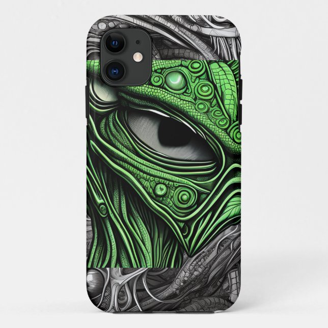 Coques Case-Mate iPhone Alien vert avec Arrière - plan de lignes dégénérat (Dos)