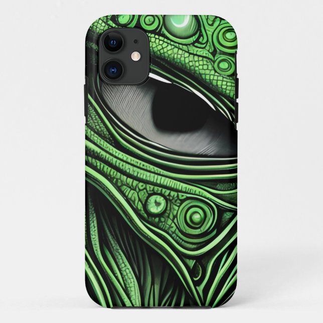Coques Case-Mate iPhone Alien vert avec Arrière - plan de lignes dégénérat (Dos)