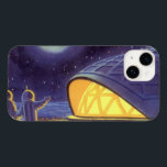 Coques Pour iPhone Aliens de science-fiction vintages sur Blue Planet<br><div class="desc">Illustration vintage aliens et robots de science-fiction futuristes en image spatiale. Un dessin classique de bandes dessinées mettant en vedette des astronautes aliens amicaux sur une planète étrangère ou une lune dans une station spatiale qui regarde et agite sur la Terre. Les étoiles scintillent dans le ciel nocturne.</div>
