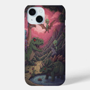 Coque Case-Mate iPhone Aliens et dinosaures sous des cieux cramoisis