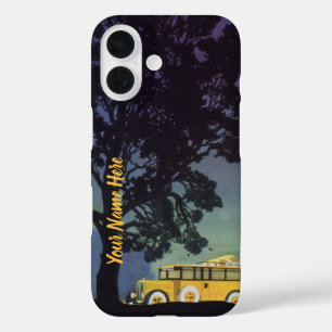Coque Pour iPhone 16 Allemagne vintage, bus jaune la nuit, art de voyag
