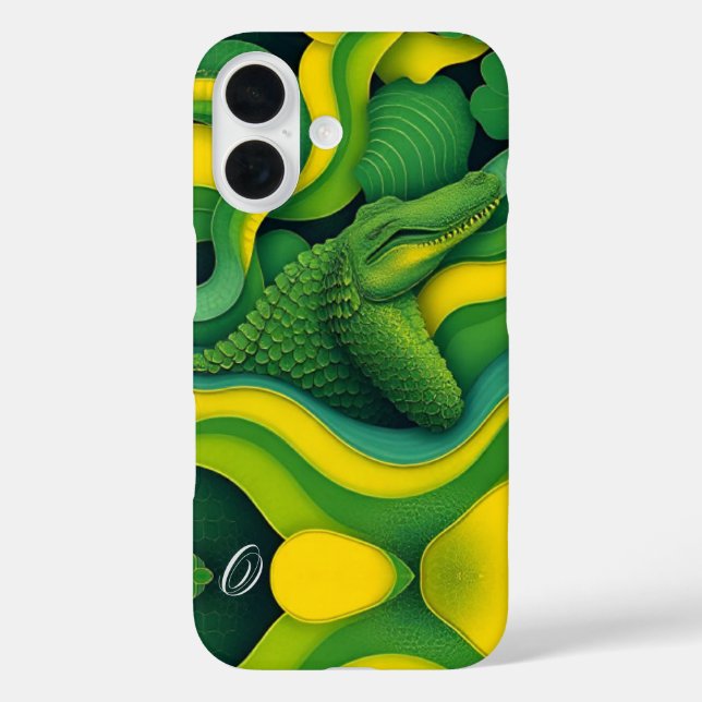 Coques Case-Mate iPhone Alligator Crocodile Dragon Monogramme Vert Jaune  (Verso)
