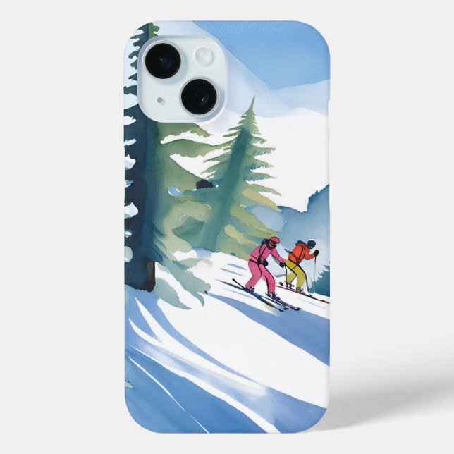 Coques Case-Mate iPhone Allons Skiing | Aquarelle d'hiver (Verso)