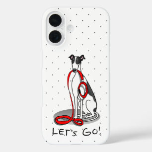 Coque Pour iPhone 16 Allons-y ! (marcher) Chien gris (noir blanc) Drôle