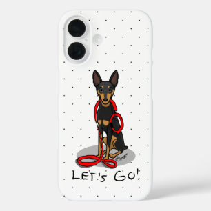 Coque Pour iPhone 16 Allons-y ! Promenade du Pinscher nain (noir fauve