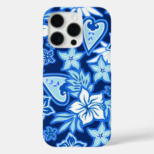 Coque iPhone 16 Pro Aloha Heart Hawaiian Hibiscus Tropical Blue