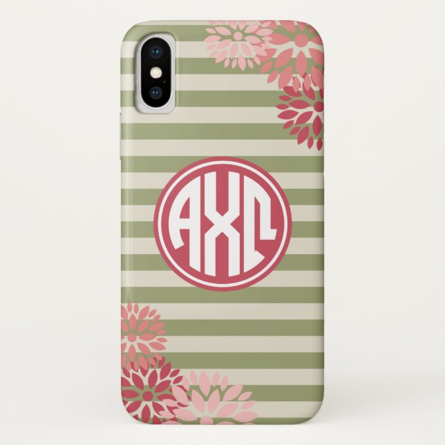 Coques Case-Mate iPhone Alpha Chi Omega | Motif Rayure Monogramme (Dos)