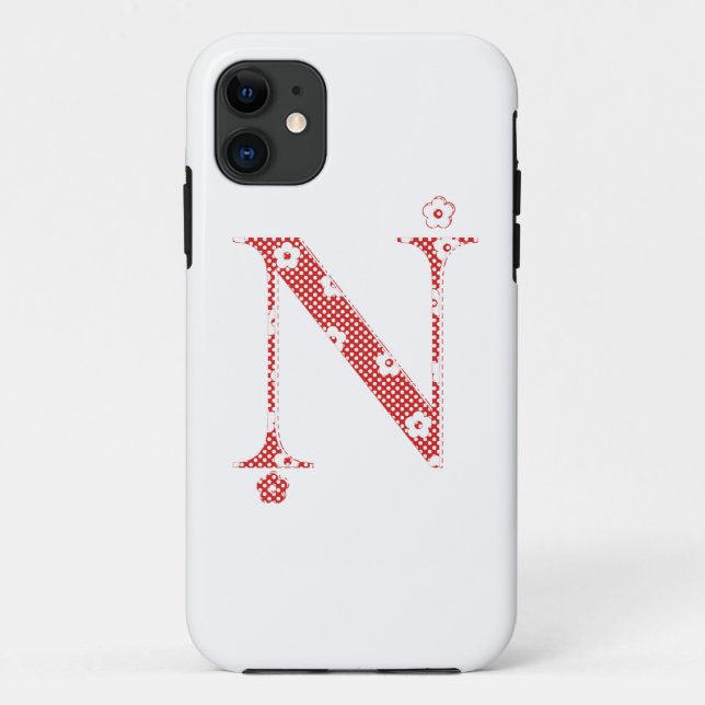Coques Case-Mate iPhone alphabet fleuri N (rouge et points) (Dos)