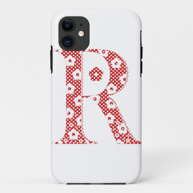 Coques Case-Mate iPhone alphabet fleuri R (rouge et points) (Dos)