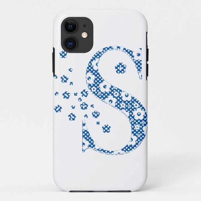 Coques Case-Mate iPhone alphabet fleuri S (bleu et points) (Dos)