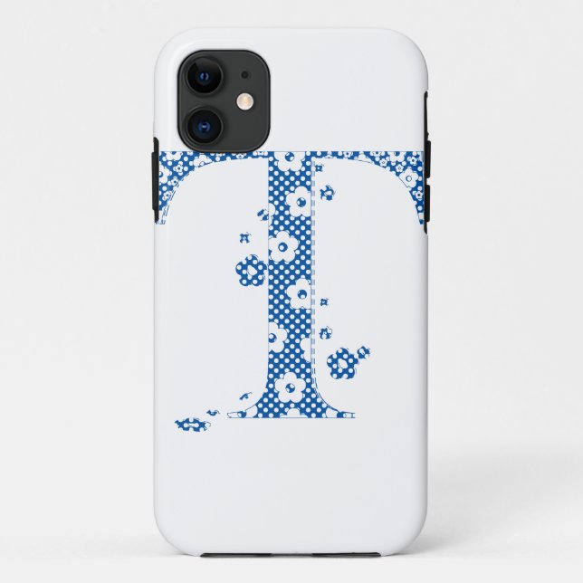 Coques Case-Mate iPhone alphabet fleuri T (bleu et points) (Dos)