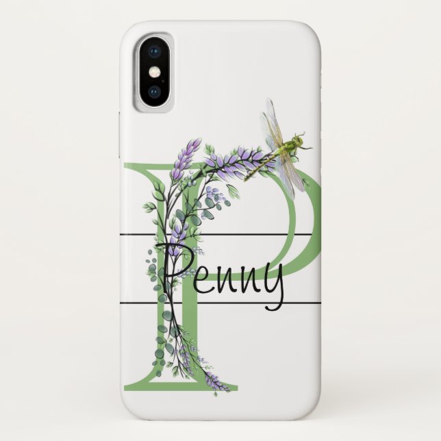 Coques Case-Mate iPhone Alphabet lettre P, aquarelle Lavender Dragonfly (Dos)