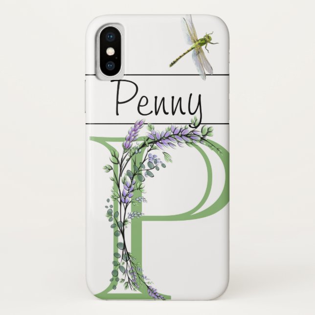 Coques Case-Mate iPhone Alphabet lettre P, aquarelle Lavender Dragonfly (Dos)