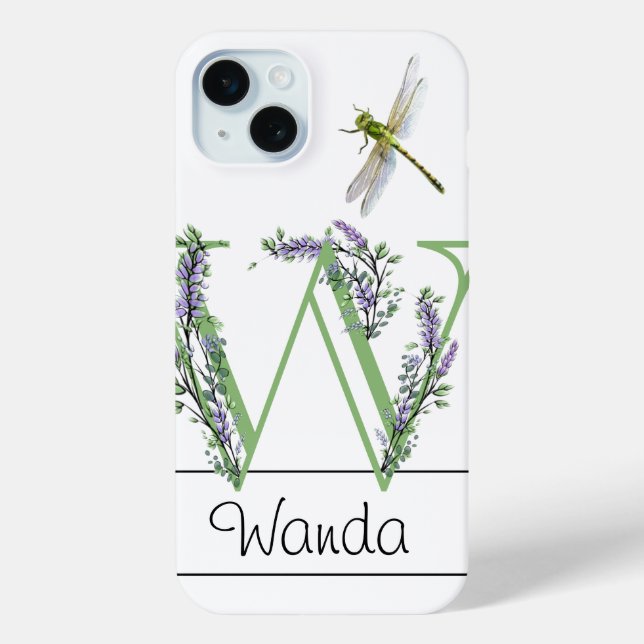 Coques Case-Mate iPhone Alphabet lettre W, aquarelle Lavender Dragonfly (Verso)