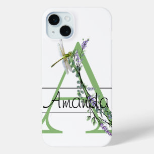 Coque Case-Mate iPhone alphabet monogramme A Lavender Eucalyptus Dragonfl