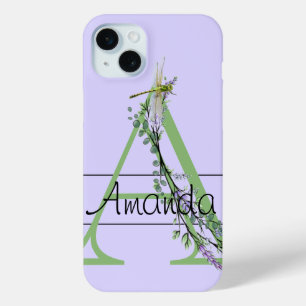 Coque Case-Mate iPhone alphabet monogramme A Lavender Eucalyptus Dragonfl