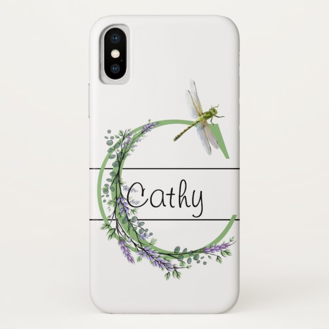Coques Case-Mate iPhone alphabet monogramme C Lavender Eucalyptus Dragonfl (Dos)