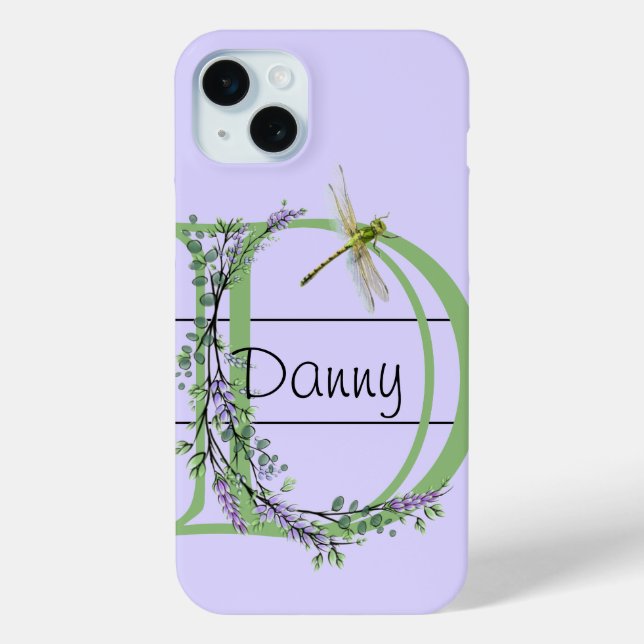 Coques Case-Mate iPhone alphabet monogramme D Lavender Eucalyptus Dragonfl (Verso)