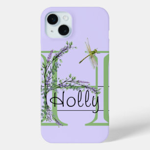Coque Case-Mate iPhone alphabet monogramme H Lavender Eucalyptus Dragonfl