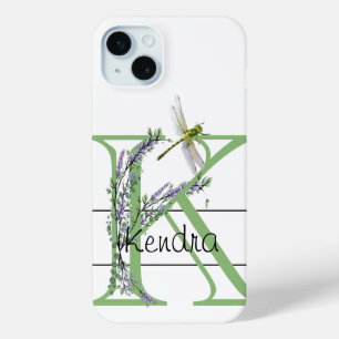 Coque Case-Mate iPhone alphabet monogramme K Lavender Eucalyptus Dragonfl