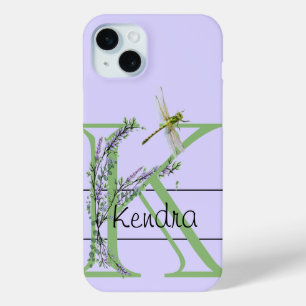 Coque Case-Mate iPhone alphabet monogramme K Lavender Eucalyptus Dragonfl
