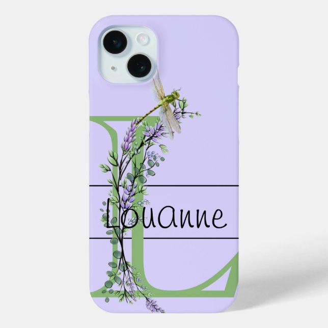 Coques Case-Mate iPhone alphabet monogramme L Lavender Eucalyptus Dragonfl (Verso)