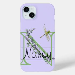 Coque Case-Mate iPhone alphabet monogramme N Lavender Eucalyptus Dragonfl