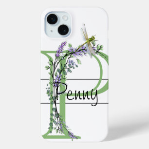 Coque Case-Mate iPhone alphabet monogramme P Lavender Eucalyptus Dragonfl