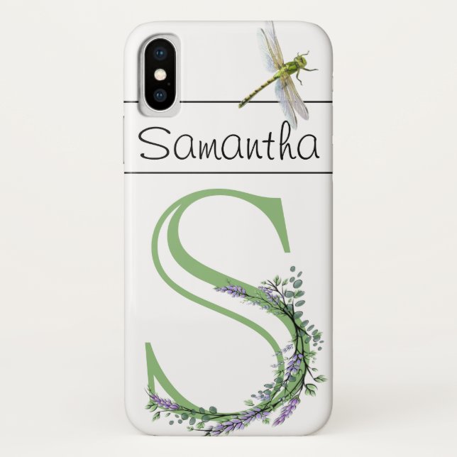 Coques Case-Mate iPhone alphabet monogramme S Lavande Eucalyptus Dragonfly (Dos)