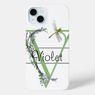 Coque Case-Mate iPhone alphabet monogramme V Lavender Eucalyptus Dragonfl