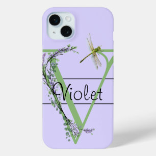 Coque Case-Mate iPhone alphabet monogramme V Lavender Eucalyptus Dragonfl