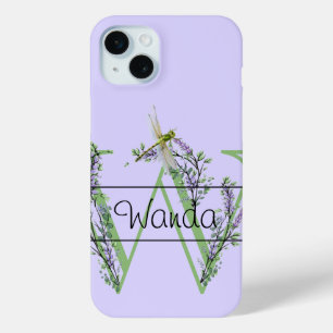 Coque Case-Mate iPhone alphabet monogramme W Lavender Eucalyptus Dragonfl