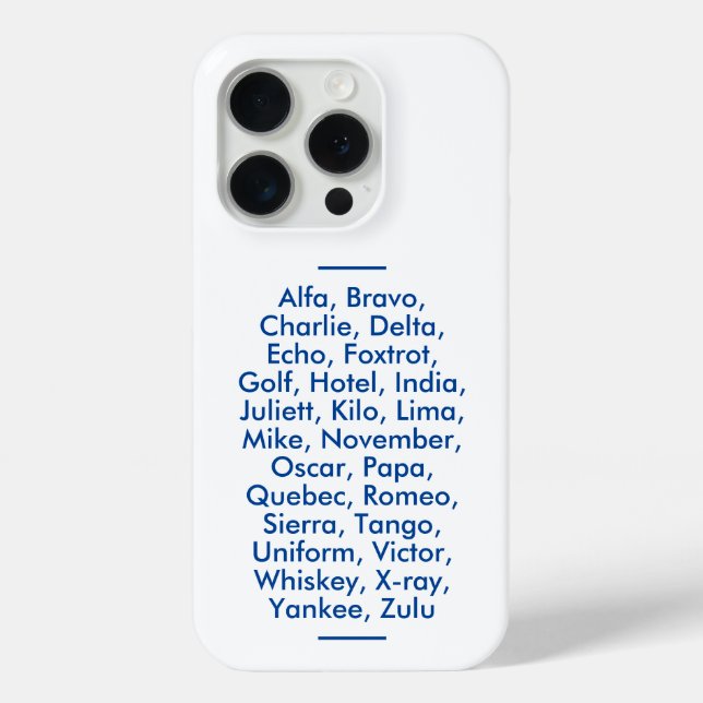 Coques Case-Mate iPhone alphabet phonétique "OTAN", Alfa à Zulu (Verso)