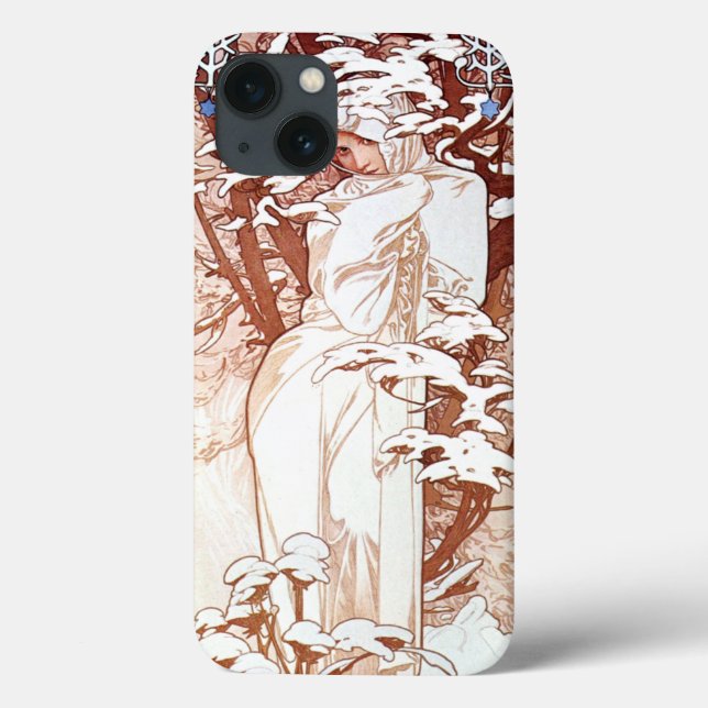 Coques Case-Mate iPhone Alphonse Mucha - Blanc d'hiver (Verso)