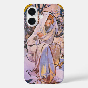 Coque Pour iPhone 16 Alphonse Mucha Saison d'hiver, Art Nouveau Vintage