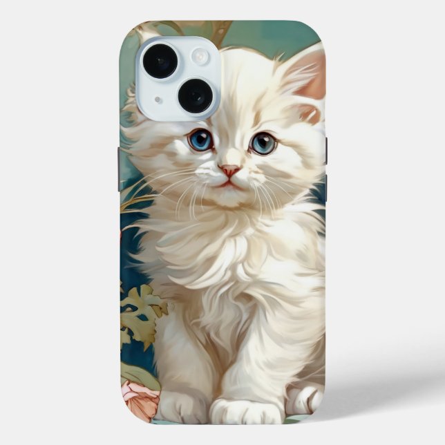 Coques Case-Mate iPhone Alphonse Mucha Style Chat blanc (Verso)
