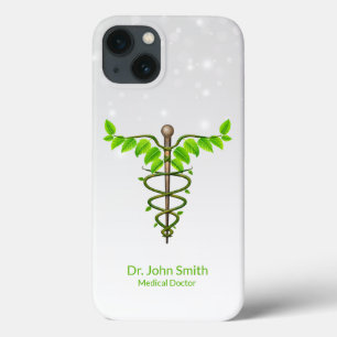 Case-Mate iPhone Case Alternative Médicale Caduceus Vert Feuilles Blanc