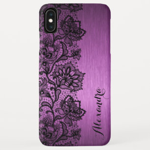 Case-Mate iPhone Case Aluminium brossé violet et dentelle florale noire