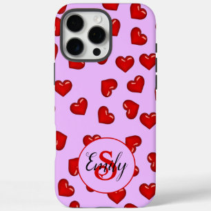 Coque iPhone 16 Pro Max Amateurs élégants Coeur rouge motif sur Ca mauve d