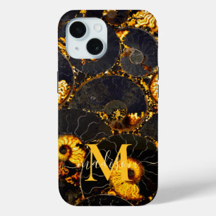 Coque Case-Mate iPhone Ambre doré noir Nautilus motif, fossile