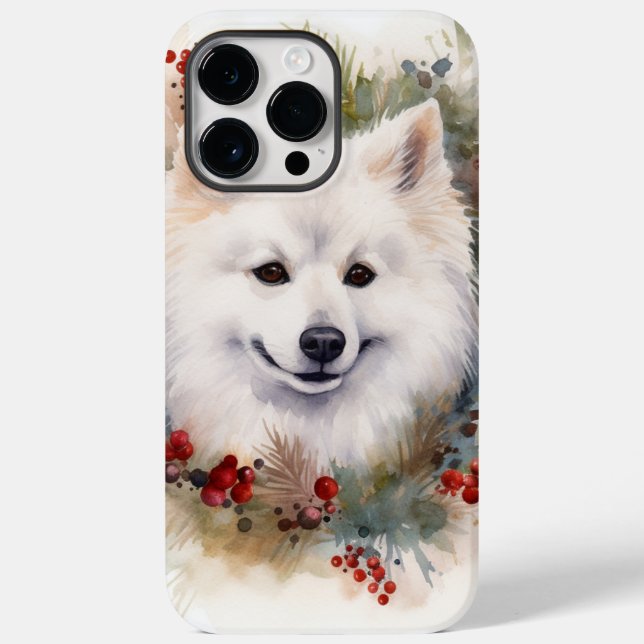 Coques Case-Mate iPhone American Eskimo Christmas Wreath Festive Pup (Verso)